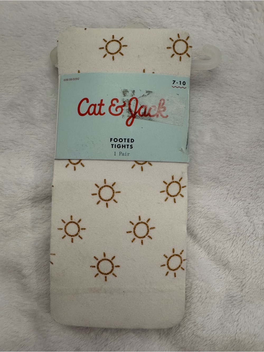 Cat & Jack Cream Footed Tights with Brown Sun Print